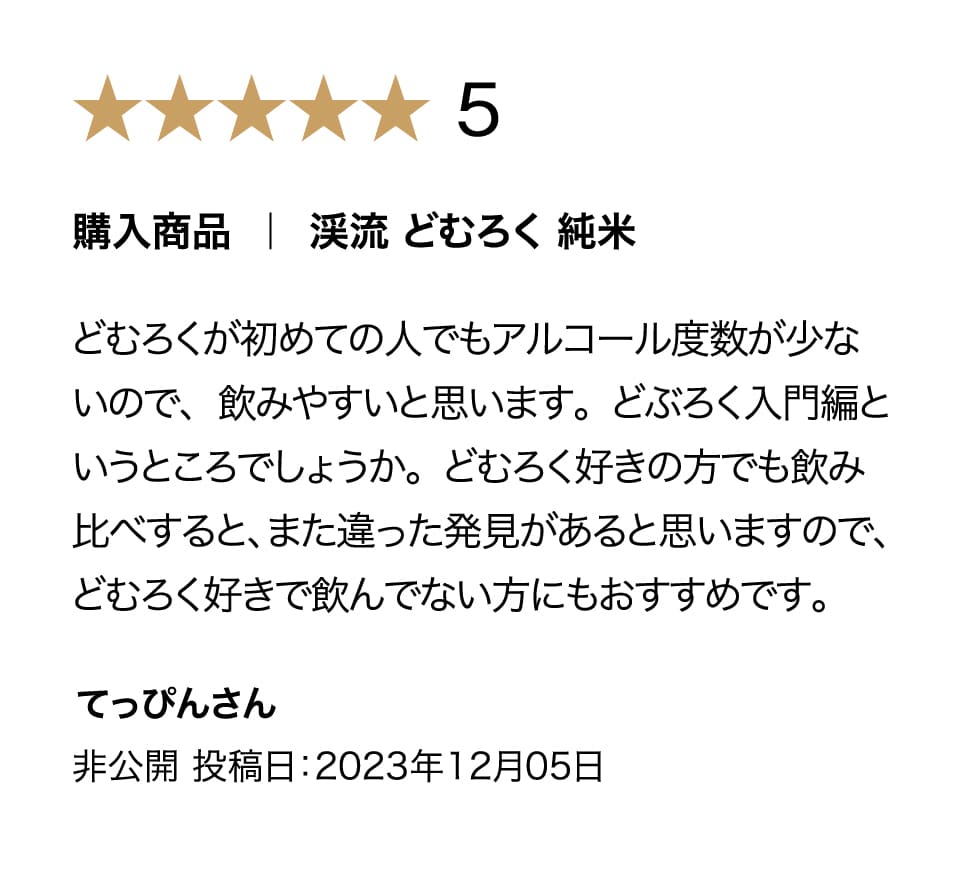 渓流どむろく純米の購入者評価