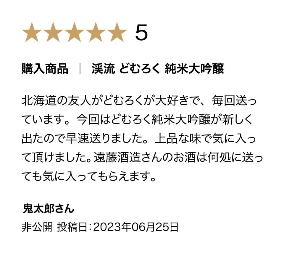 渓流どむろく純米大吟醸の購入者評価