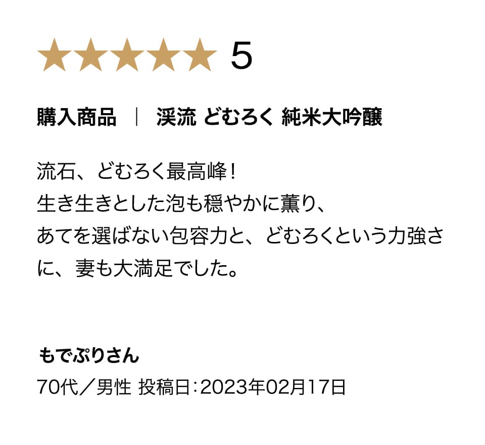 渓流どむろく純米大吟醸の購入者評価