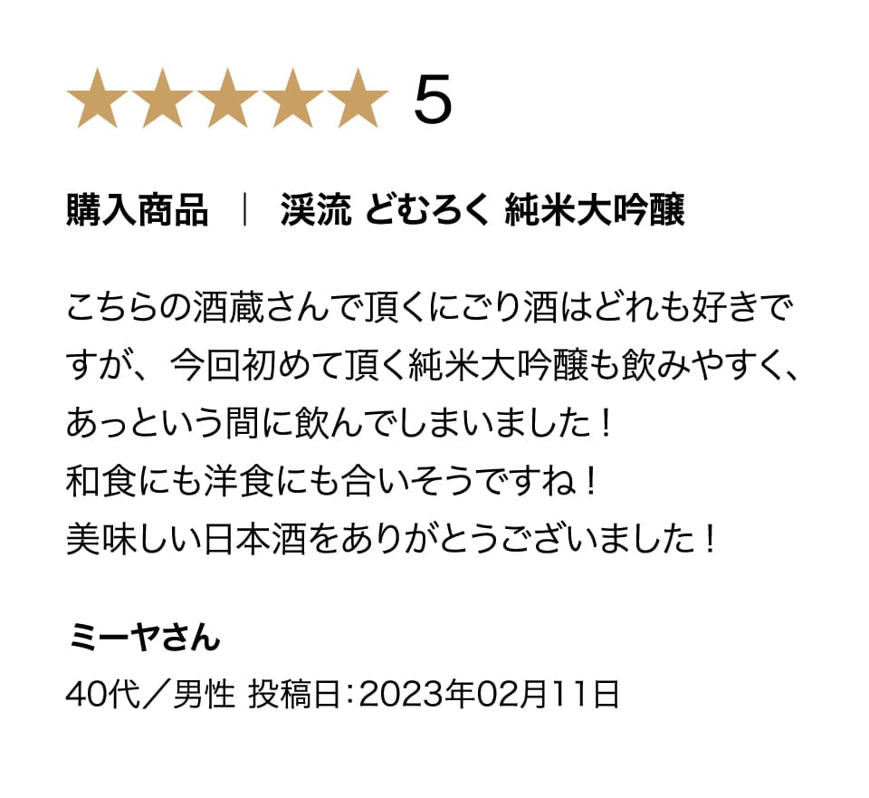 渓流どむろく純米大吟醸の購入者評価