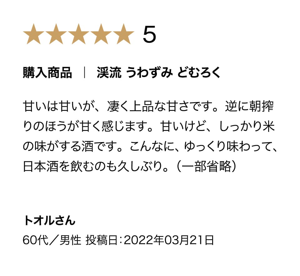 渓流うわずみどむろくの購入者評価