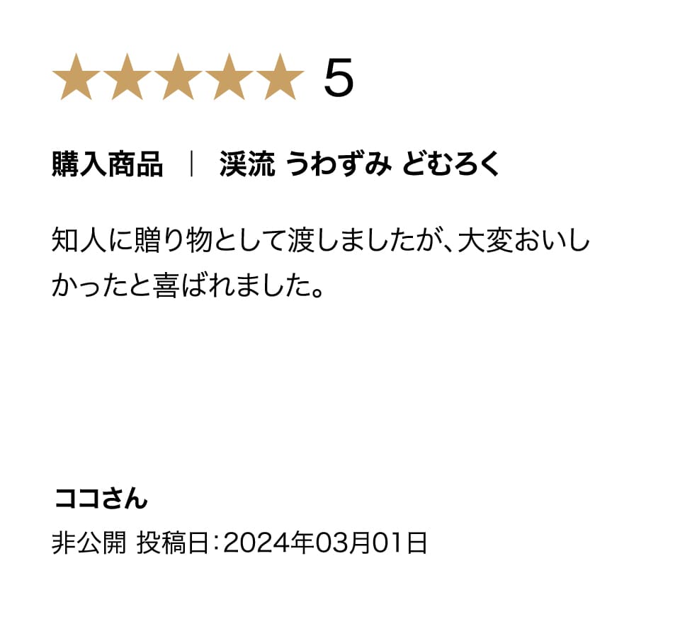 渓流うわずみどむろくの購入者評価